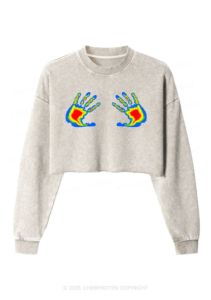 Thermal Hands Y2K Crop Washed Sweatshirts Cherrykitten