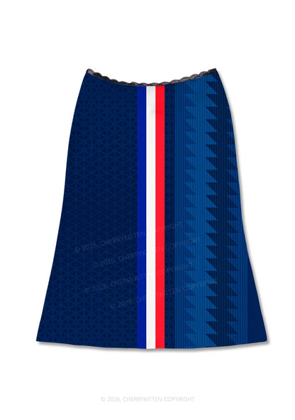 Red White Blue Stripe Y2K Print Midi Skirt Cherrykitten