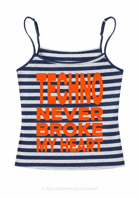 Techno Broke My Heart Y2K Navy Grey Striped Spaghetti Strap Cami Cherrykitten