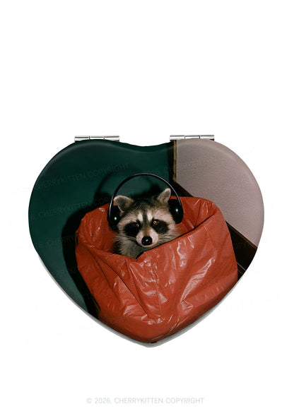 Raccoon With Headphones Y2K Folding Makeup Mirror Cherrykitten