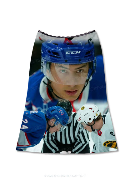 Blue And White Hockey Shirt HR Y2K Print Midi Skirt Cherrykitten