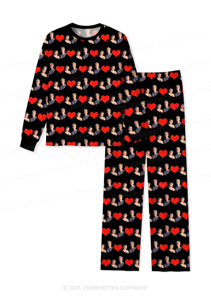 Custom Couple Photo Valentine's Day Y2K Print Long Sleeve Pajama Set Cherrykitten