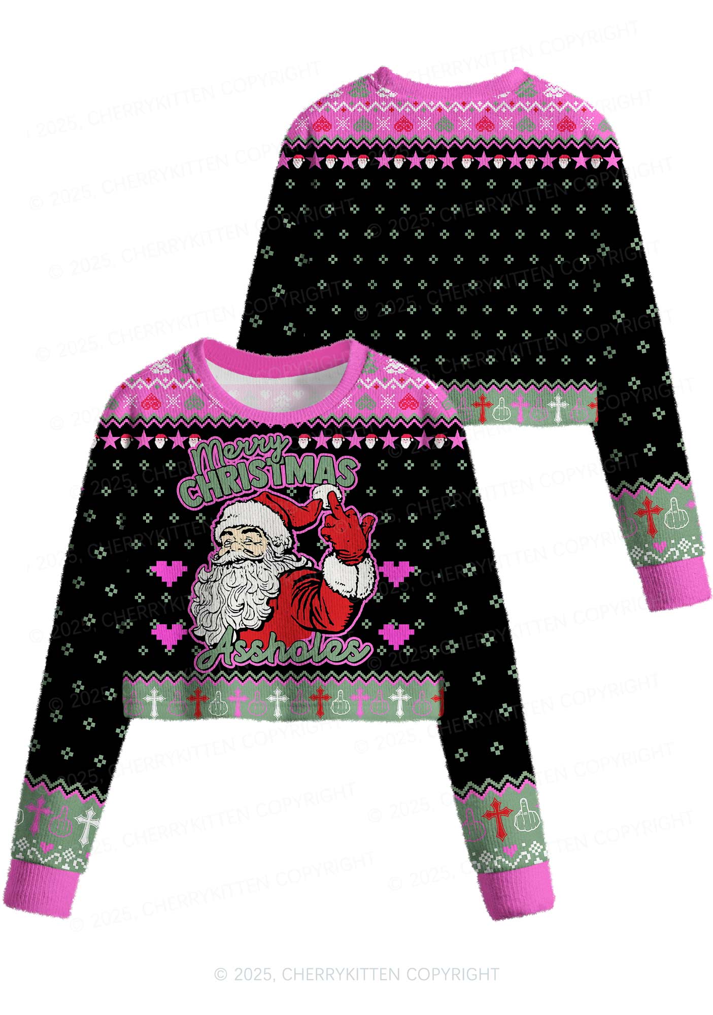 Merry Santa Y2K Christmas Crop Knit Sweatshirt Cherrykitten