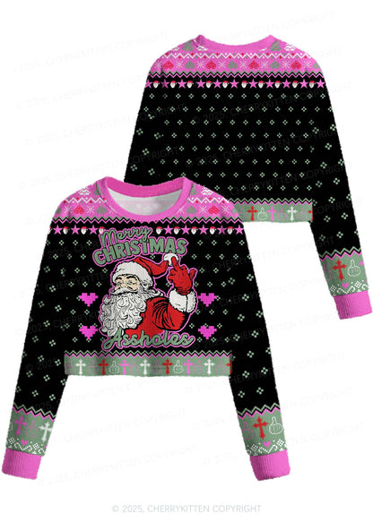 Merry Santa Y2K Christmas Crop Knit Sweatshirt Cherrykitten