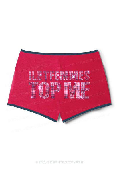 Rhinestone I Let Femmes Top Me Pride Y2K Booty Shorts Cherrykitten