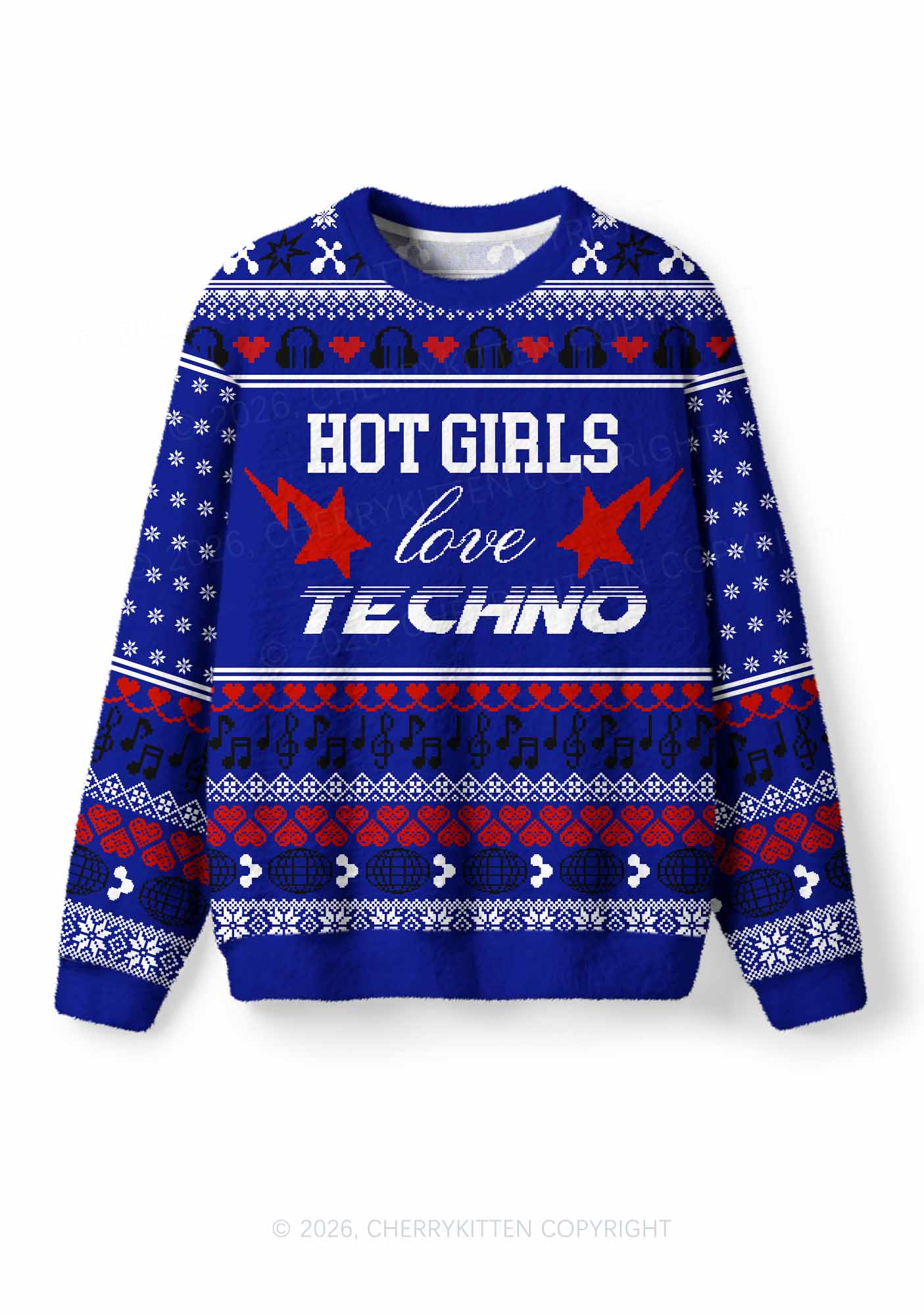 Hot Girls Love Techno Y2K Christmas Knit Sweatshirt Cherrykitten