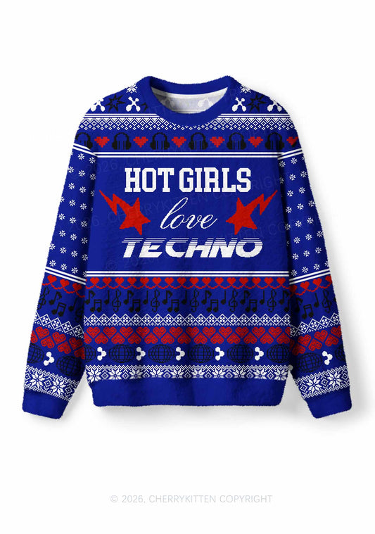 Hot Girls Love Techno Y2K Christmas Knit Sweatshirt Cherrykitten