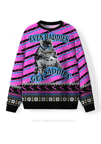 Even Baddies Get Saddies Y2K Christmas Knit Sweatshirt Cherrykitten