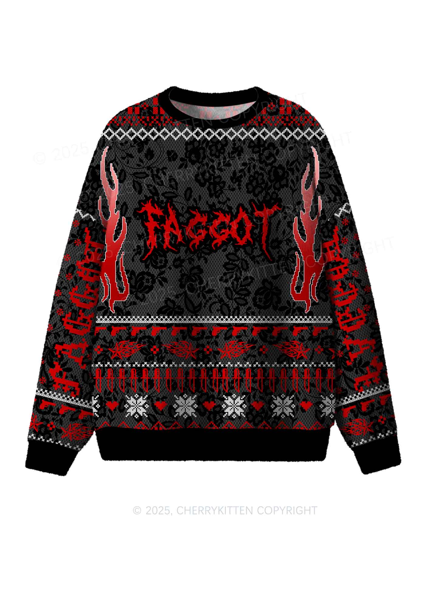 Red Punk Faggot Pride Y2K Christmas Knit Sweatshirt Cherrykitten