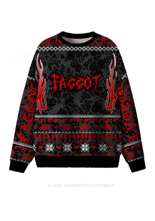 Red Punk Faggot Pride Y2K Christmas Knit Sweatshirt Cherrykitten