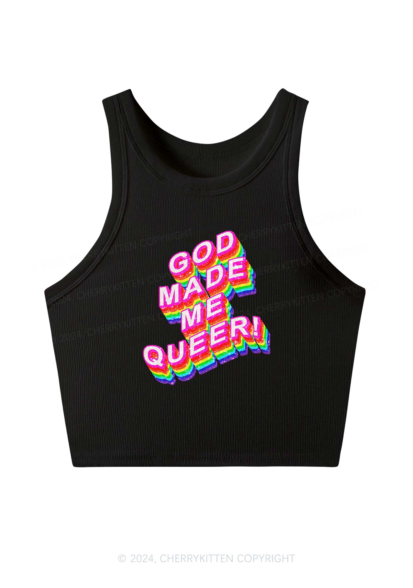 God Made Me Queer Y2K Crop Tank Top Cherrykitten