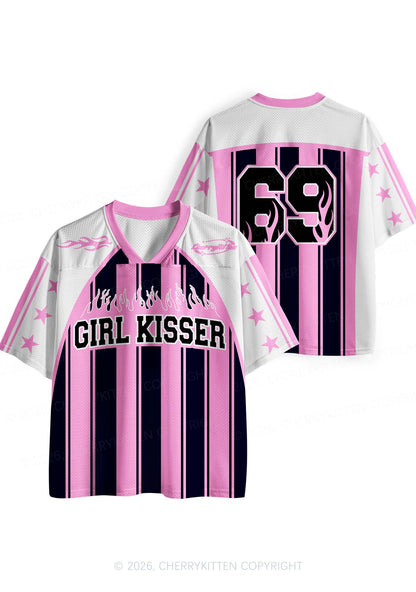 Girl Kisser Pink And Black Stripes Pride Y2K Sport Jersey Shirts Cherrykitten