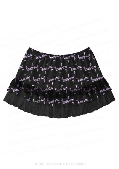 Halloween Pink Goth Slxt Y2K Print Mini Layered Skirt Cherrykitten