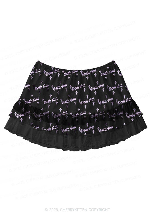 Halloween Pink Goth Slxt Y2K Print Mini Layered Skirt Cherrykitten