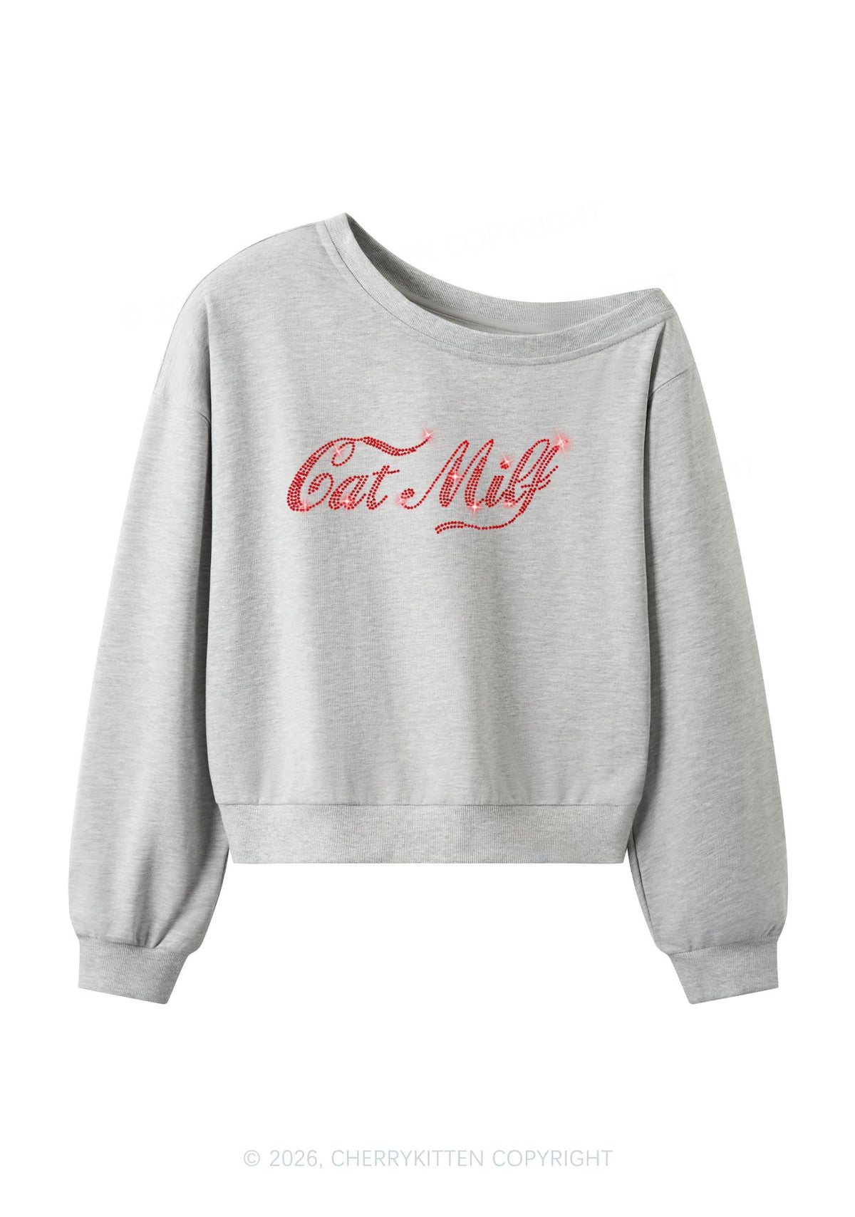 Rhinestone Cat Mxxf Y2K Off Shoulder Sweatshirts Cherrykitten