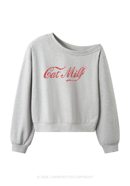 Rhinestone Cat Mxxf Y2K Off Shoulder Sweatshirts Cherrykitten