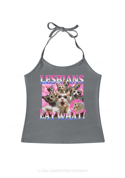 Lesbians Eat What Cat Pride Y2K Halter Neck Cami Cherrykitten