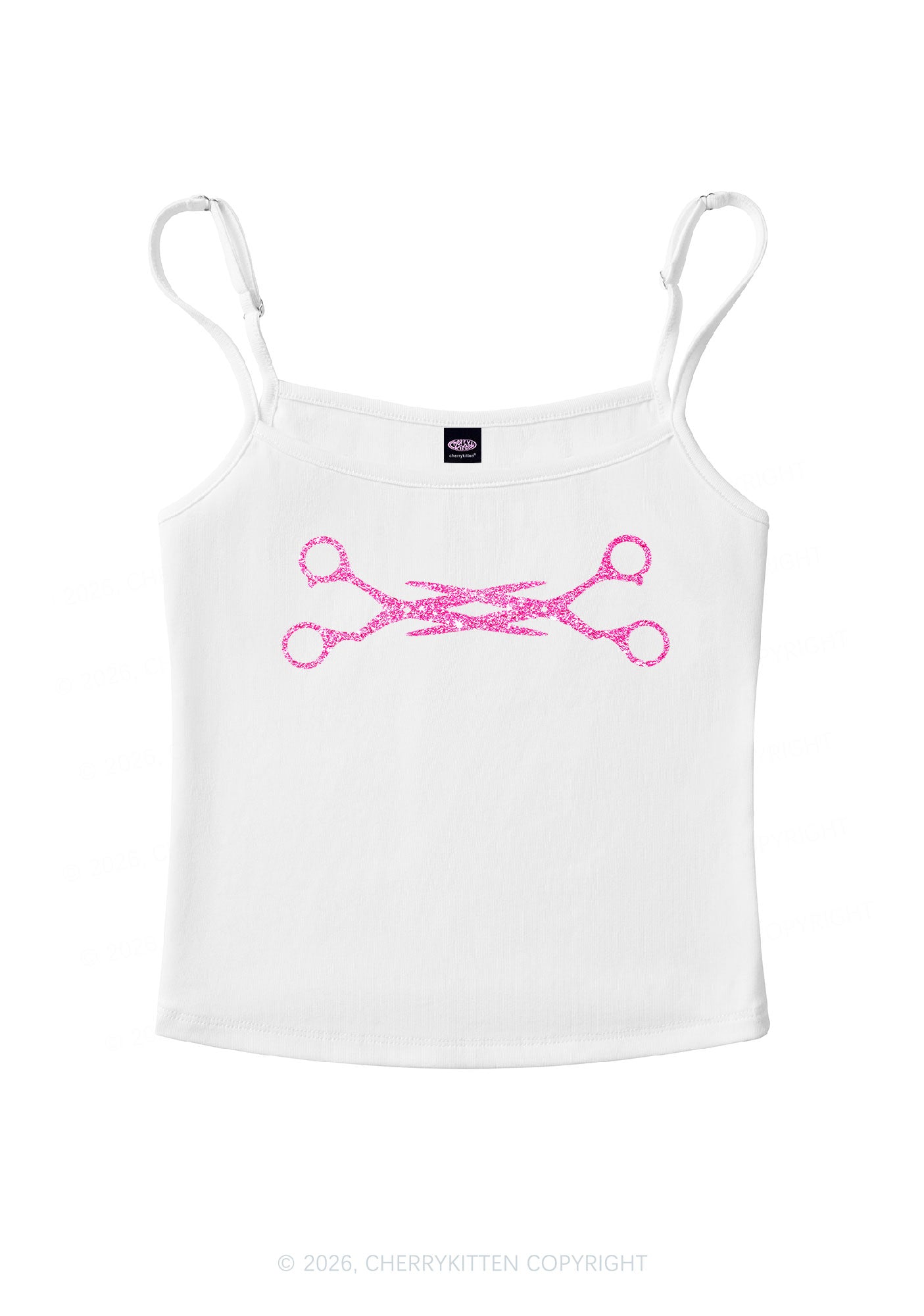 Glitter Pink Scissor Pride Y2K Spaghetti Strap Cami Cherrykitten