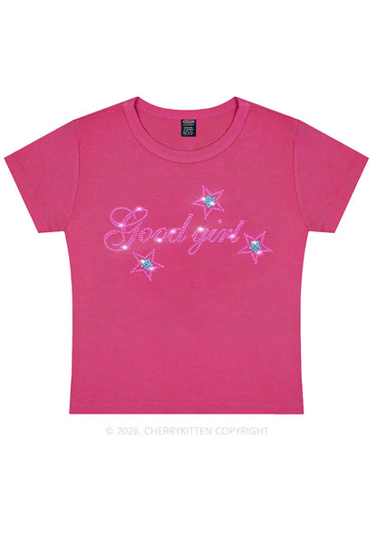 Rhinestone Good Girl Pink Star Y2K Baby Tee Cherrykitten