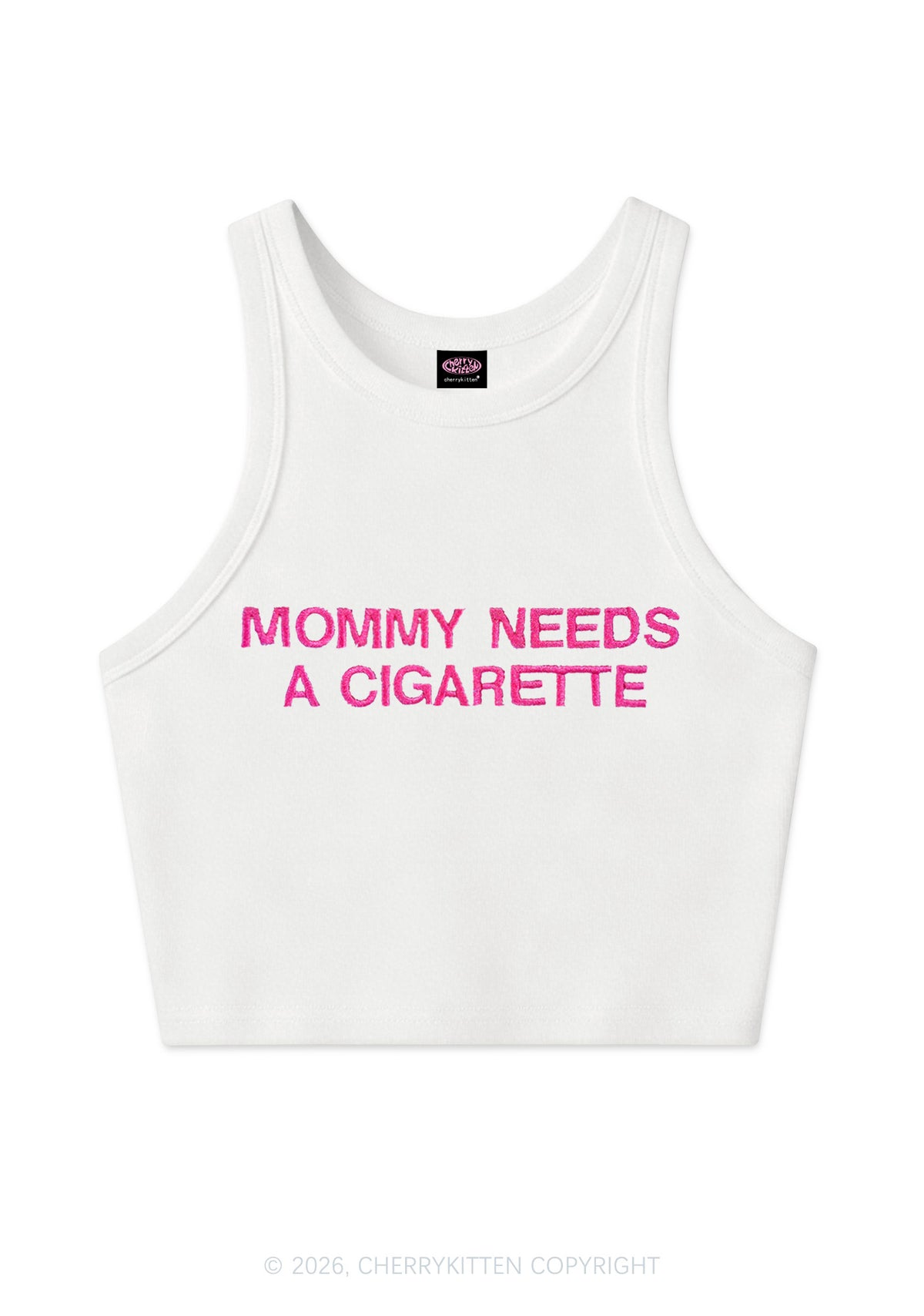 Embroidered Mommy Needs A Cigarette Y2K Crop Tank Top Cherrykitten