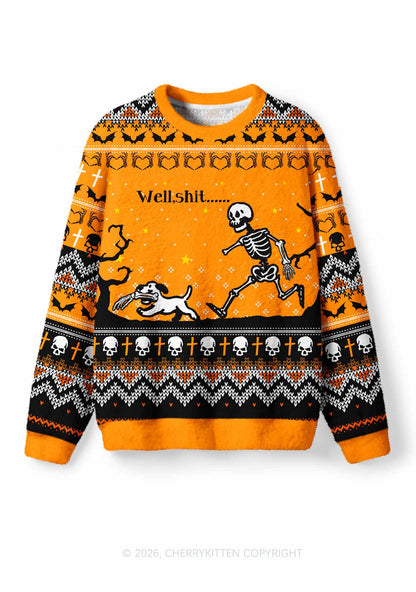 Halloween Skeleton Dog Well Shxt Y2K Christmas Knit Sweatshirt Cherrykitten