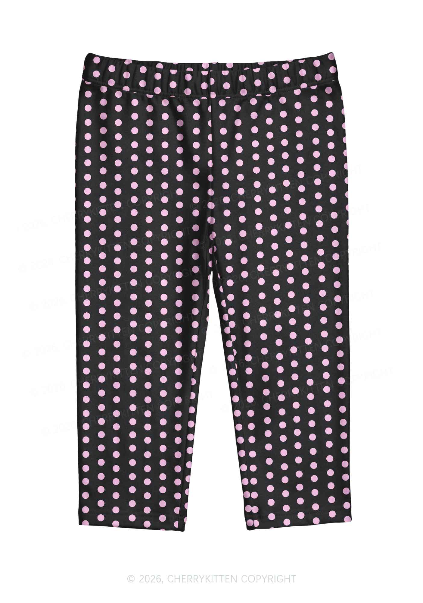 Light Pink Dots On Black Y2K Print Capri Pants Cherrykitten
