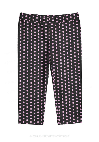 Light Pink Dots On Black Y2K Print Capri Pants Cherrykitten