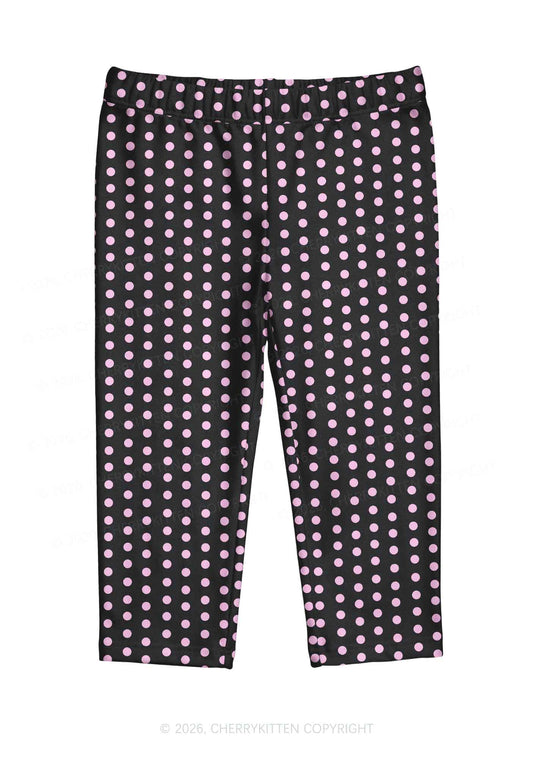 Light Pink Dots On Black Y2K Print Capri Pants Cherrykitten