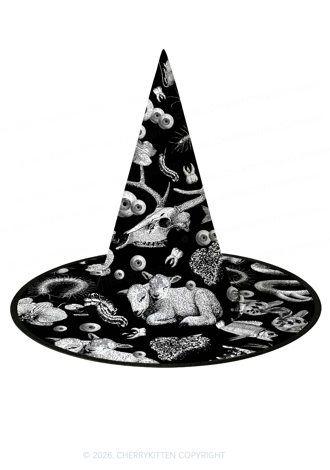 Halloween Dark Sheep Bone Y2K Print Witch Hat Cherrykitten