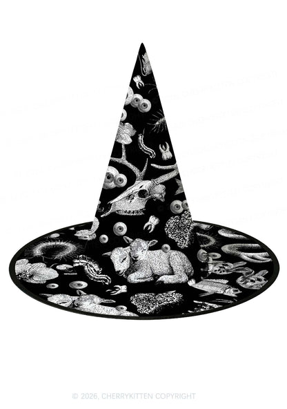 Halloween Dark Sheep Bone Y2K Print Witch Hat Cherrykitten