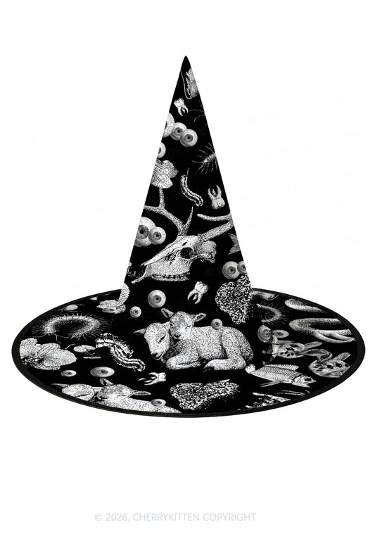 Halloween Dark Sheep Bone Y2K Print Witch Hat Cherrykitten