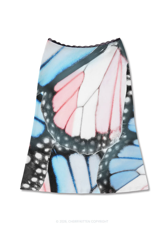 Trans Butterfly Wing Pride Y2K Print Midi Skirt Cherrykitten