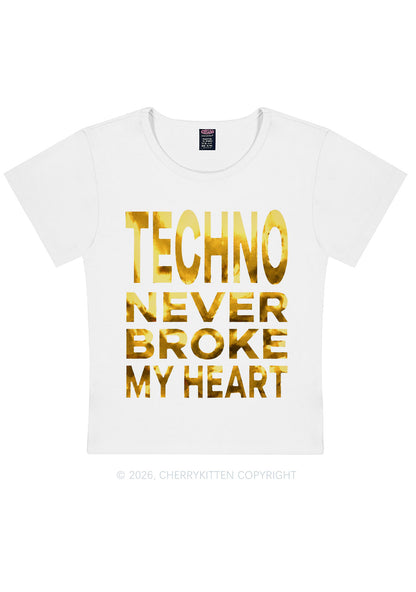 Techno Broke Heart Silver Foil Printed Y2K Baby Tee Cherrykitten