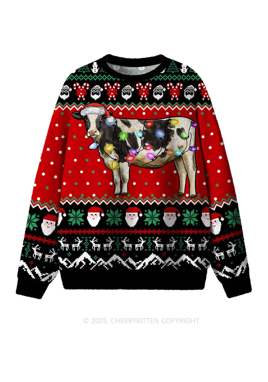 Glitter Cow Y2K Christmas Knit Sweatshirt Cherrykitten