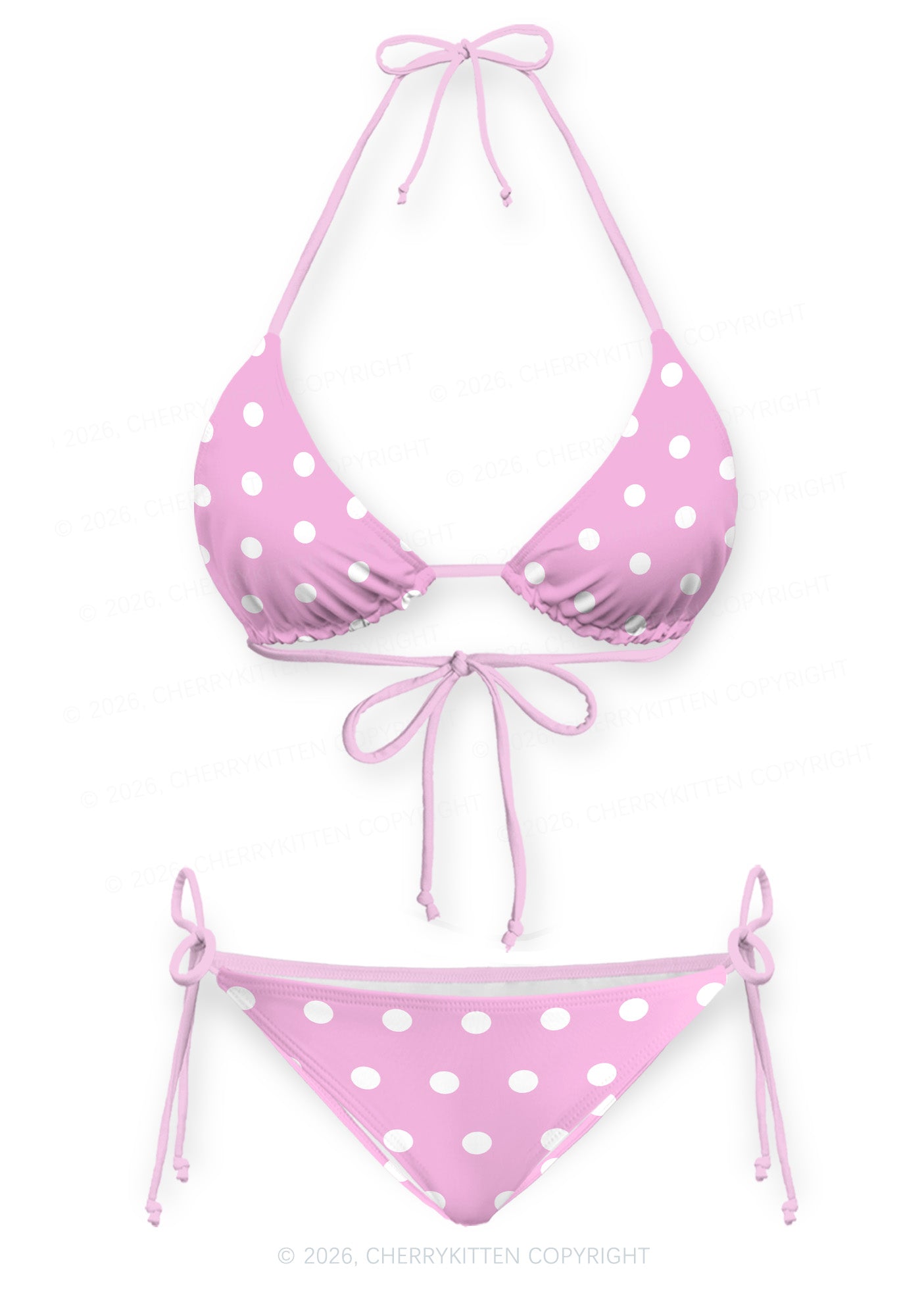 Pink And White Dots Y2K Print Bikini Set Cherrykitten