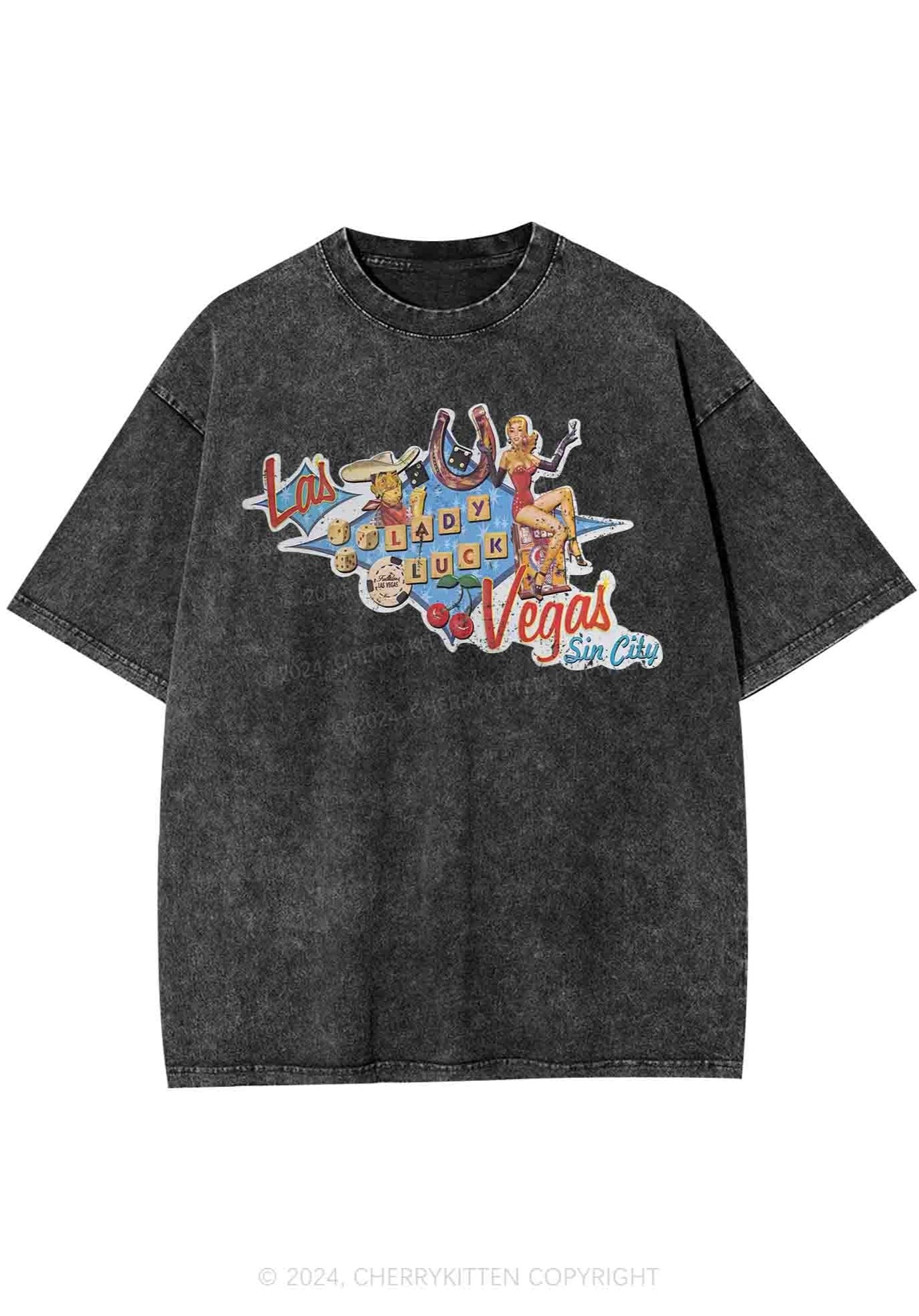 Las Vegas Sin City Lady Luck Y2K Washed Tee Cherrykitten