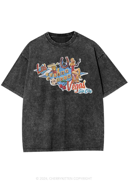 Las Vegas Sin City Lady Luck Y2K Washed Tee Cherrykitten