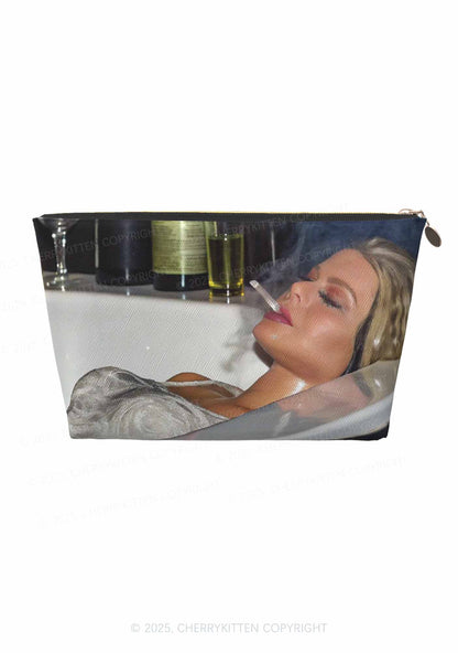 Smoking Woman Y2K Leather Makeup Bag Cherrykitten