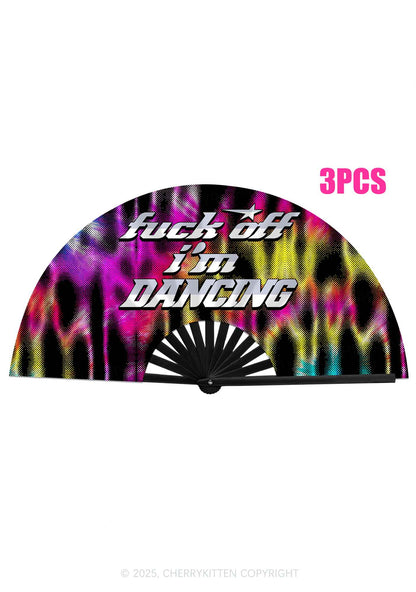 Fxxk Off Im Dancing Leopard Y2K Rave Hand Fan Cherrykitten