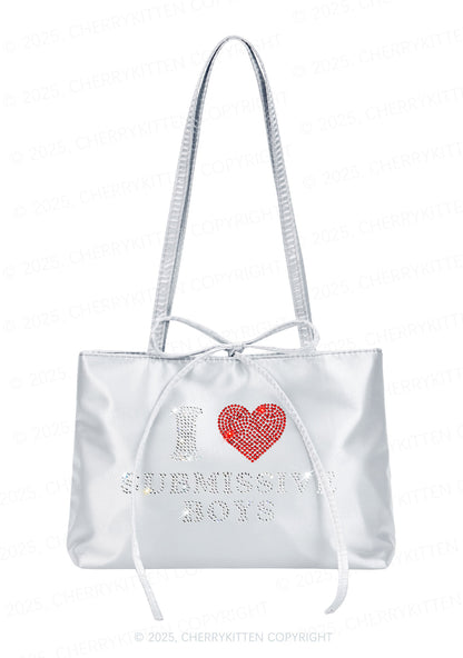 Rhinestone I Love S Boys Y2K Satin Bags Cherrykitten