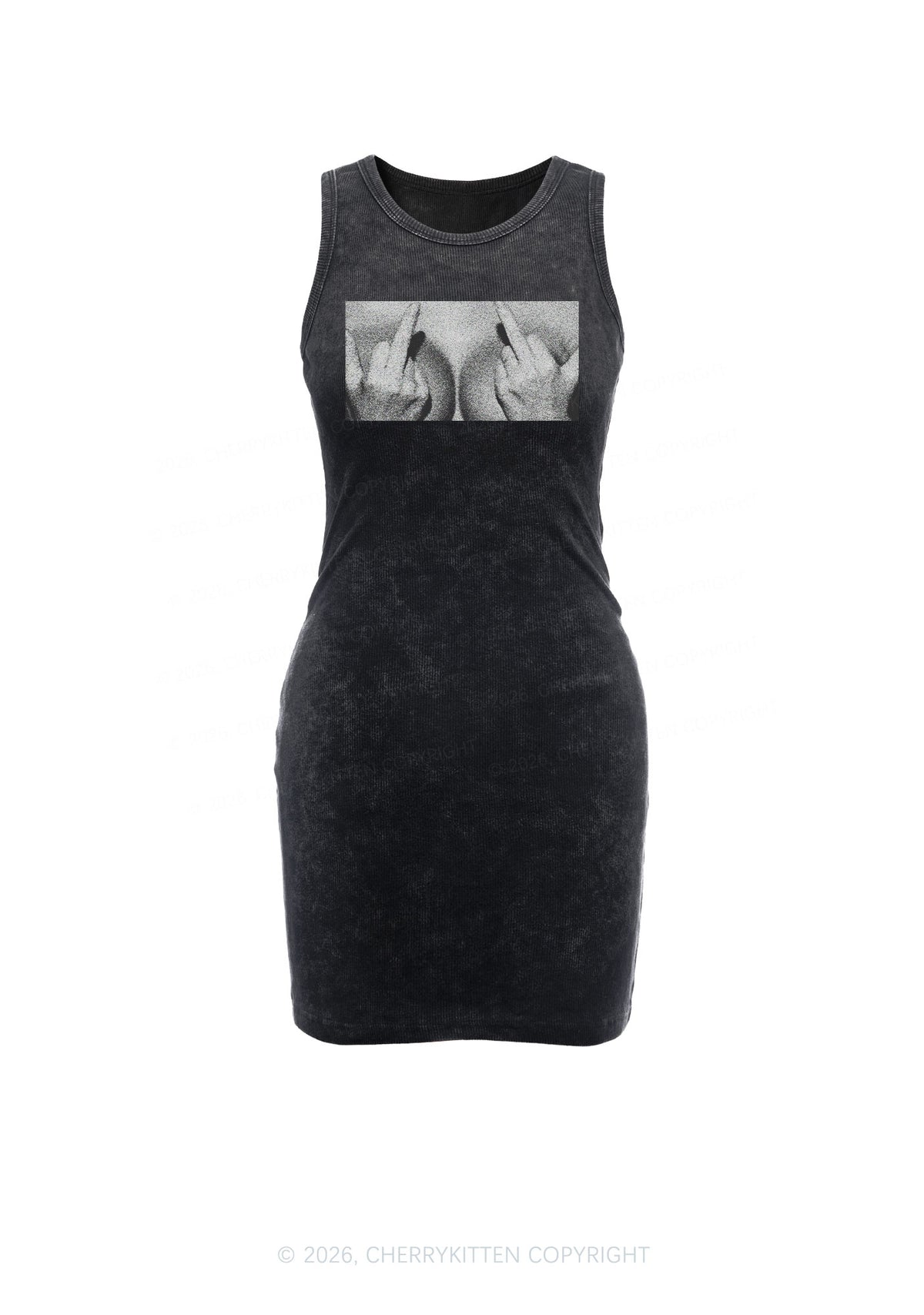 Middle Finger Bxxbs Y2K Washed Tank Dress Cherrykitten