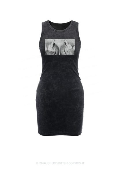 Middle Finger Bxxbs Y2K Washed Tank Dress Cherrykitten