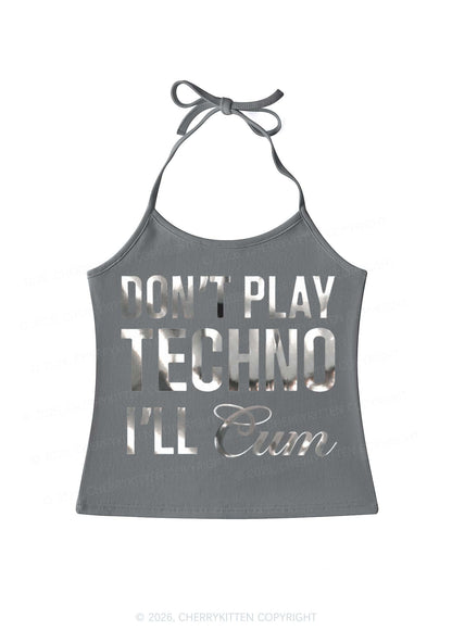Dont Play Techno Silver Foil Printed Y2K Halter Neck Cami Cherrykitten