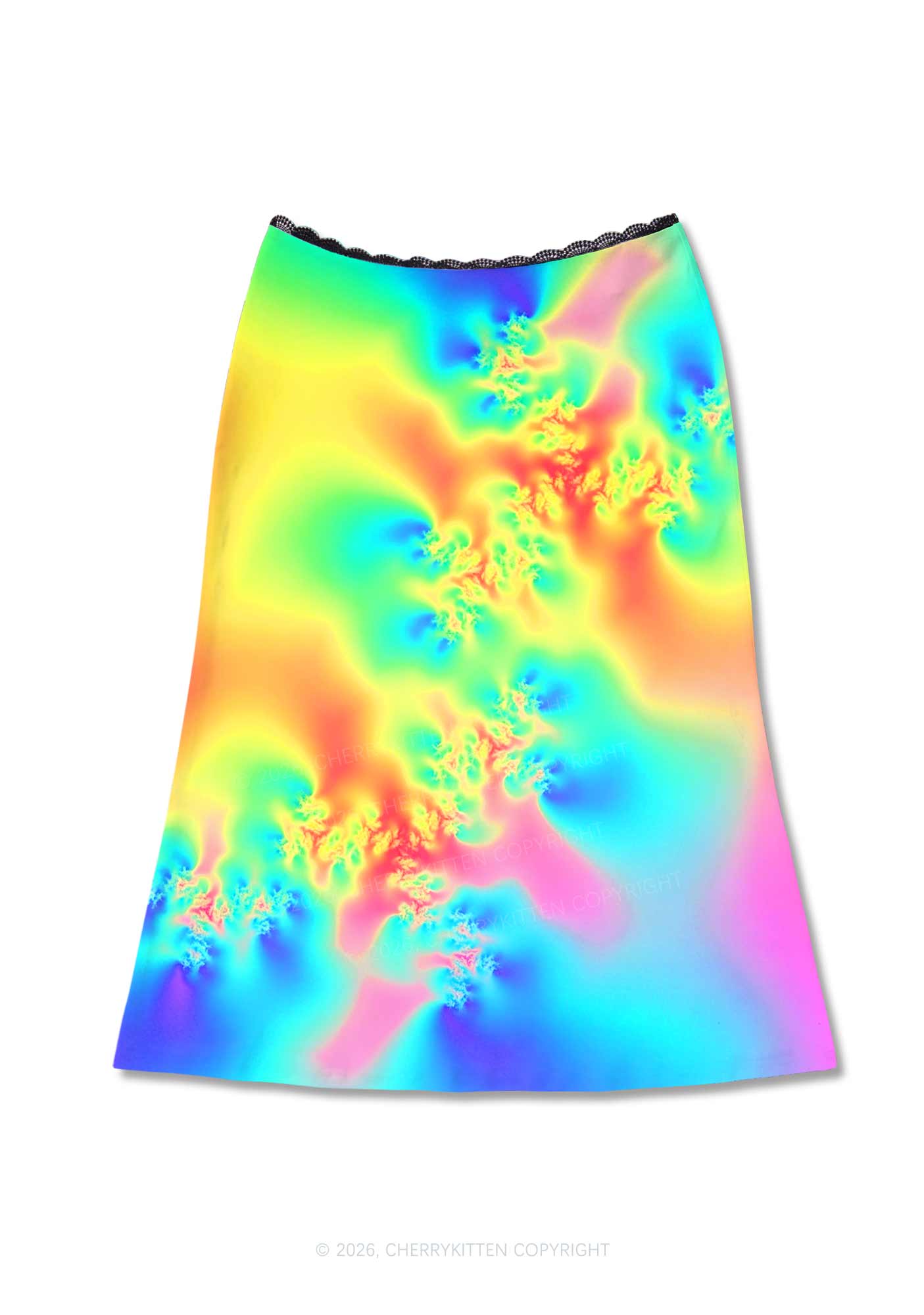 Rainbow Thermal Pride Y2K Print Midi Skirt Cherrykitten