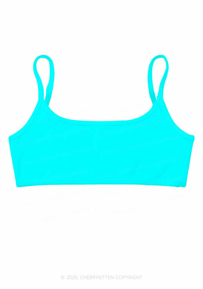 Aqua Blue Plain Y2K Print Super Crop Cami Cherrykitten