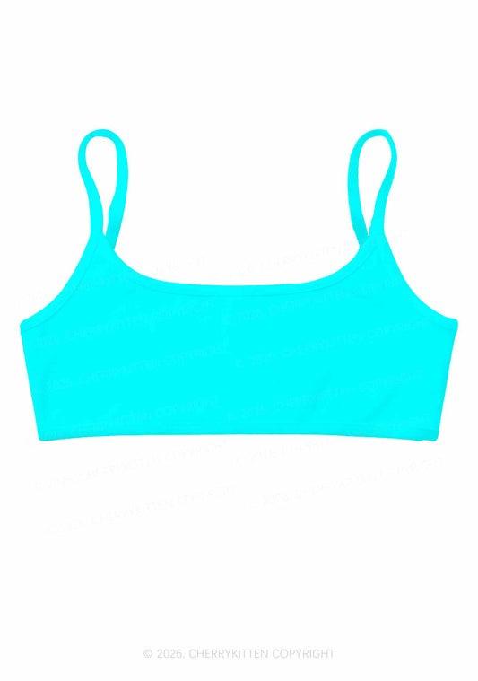 Aqua Blue Plain Y2K Print Super Crop Cami Cherrykitten
