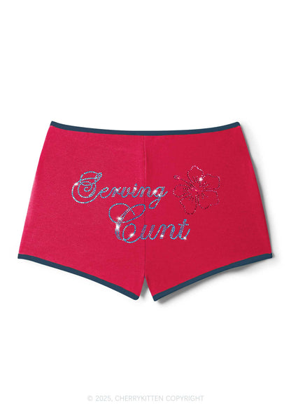 Rhinestone Serving Cxxt Y2K Booty Shorts Cherrykitten