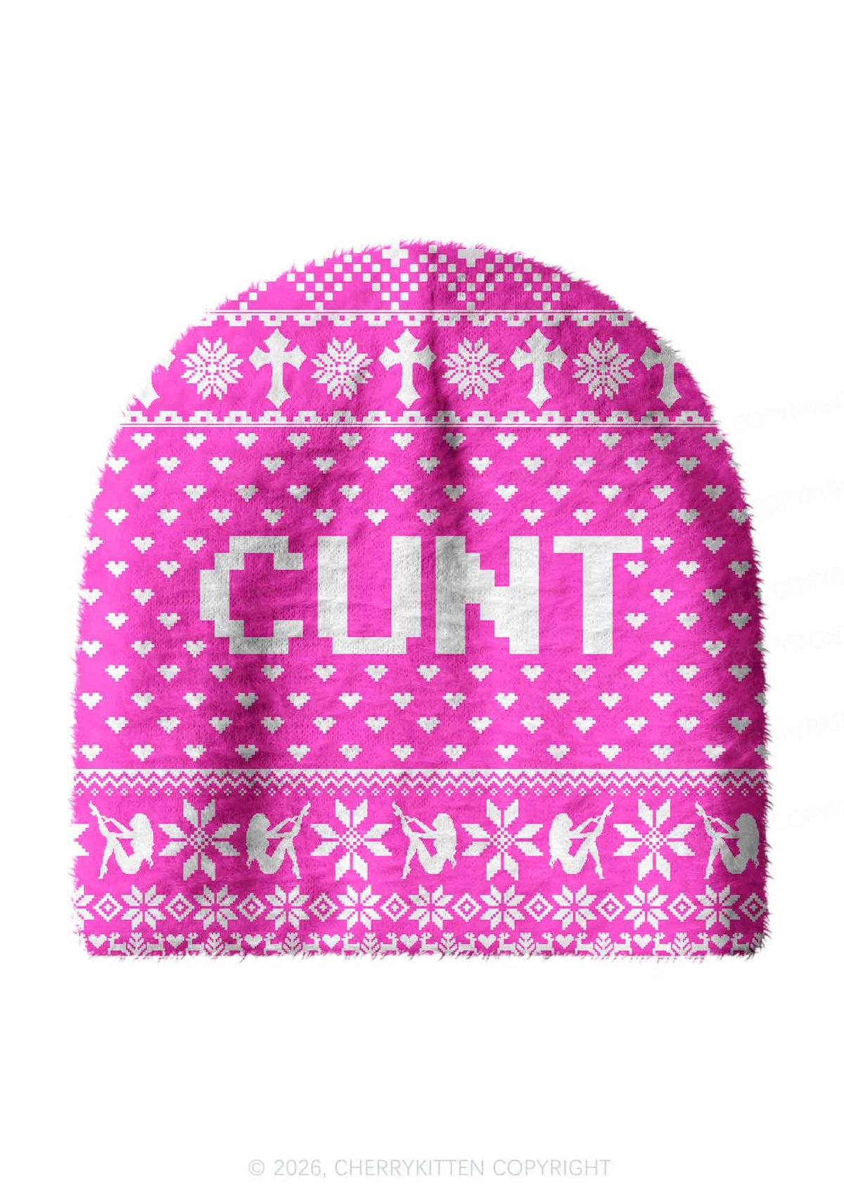 Pink Cxxt Y2K Print Knit Beanie Cherrykitten