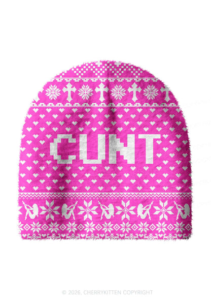 Pink Cxxt Y2K Print Knit Beanie Cherrykitten