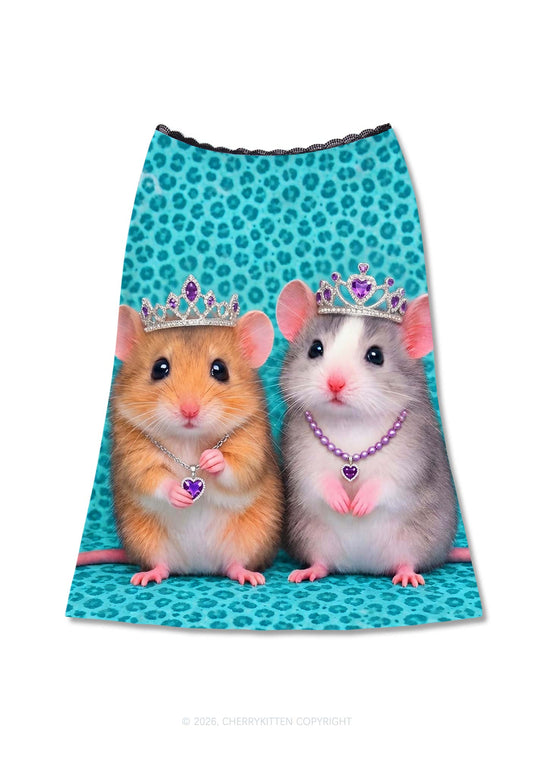 Mint Leopard Hamster Y2K Print Midi Skirt Cherrykitten